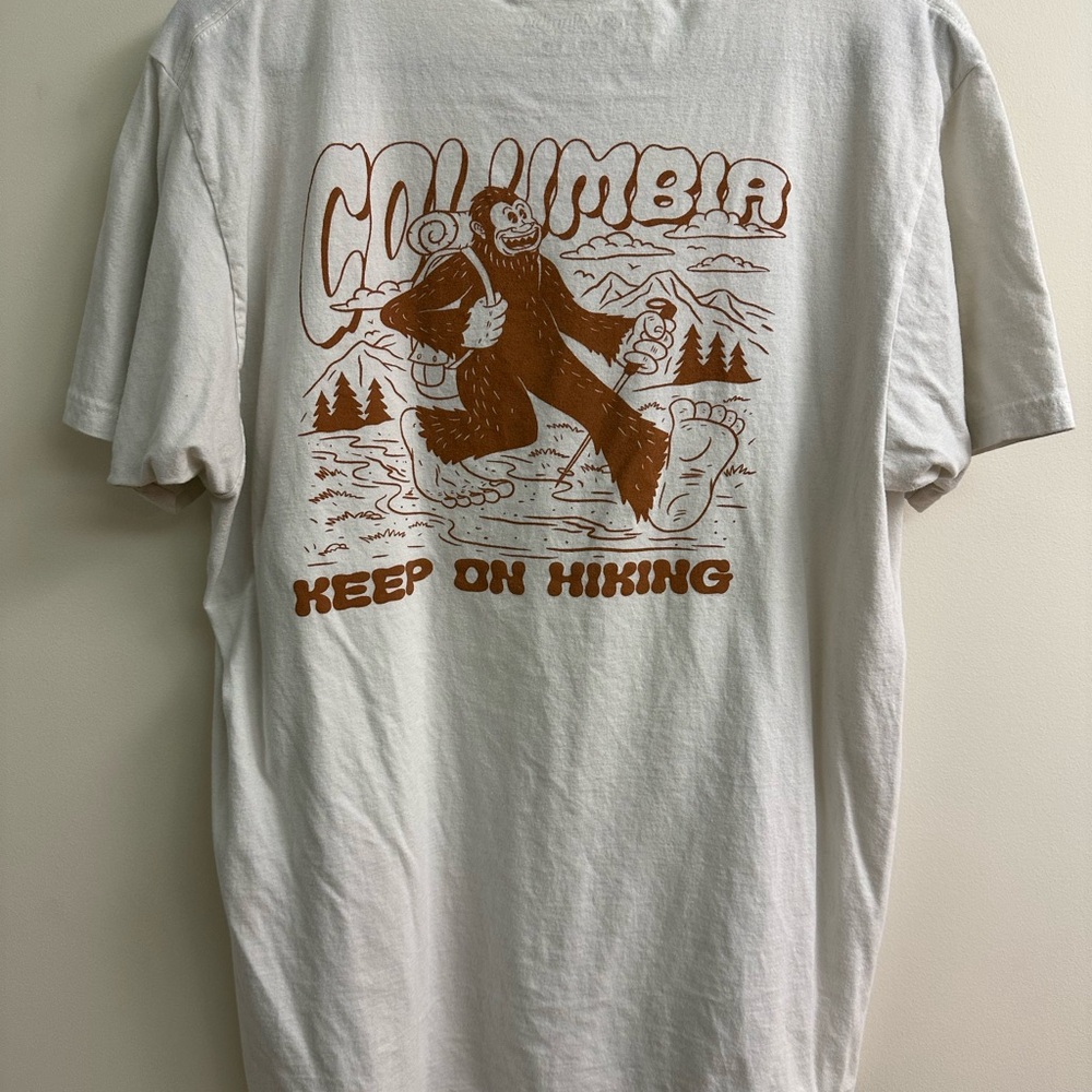 Columbia Cream Graphic Tee with Brown Print